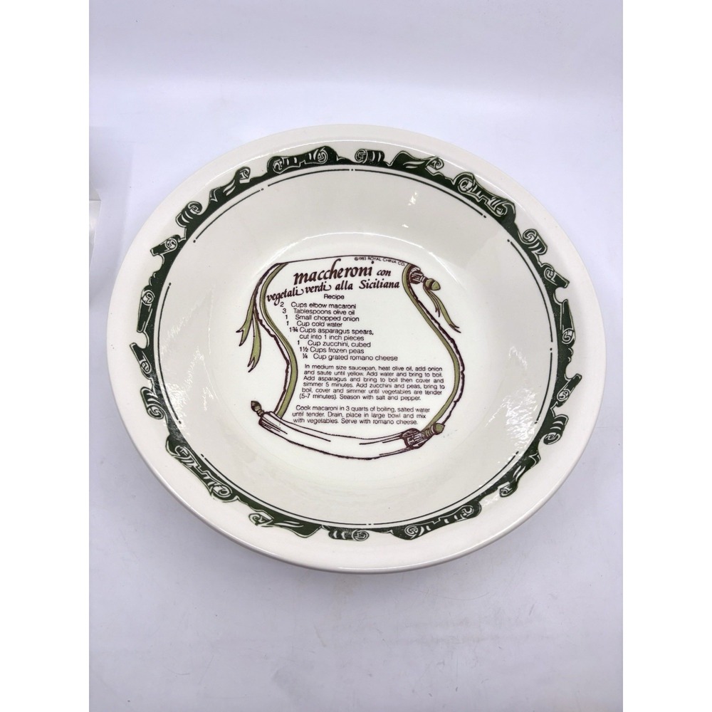 Royal China Co Recipe Bowl Maccheroni Con Vegetali Verdi Alla Siciliana Vtg